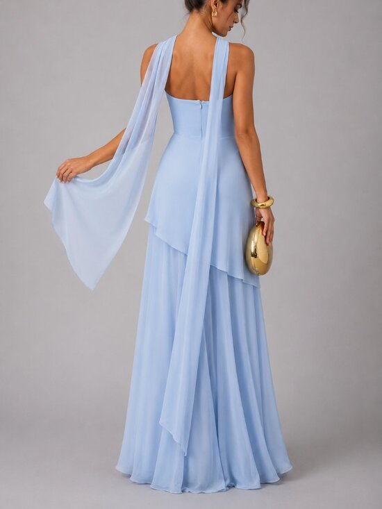 Dresses & Skirts - Women's Light Blue Strapless Asymmetrical Maxi Dress Formal Evening Gown Slit